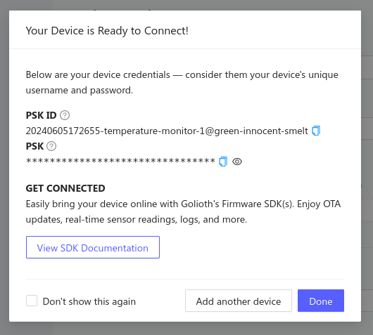 New device summary window