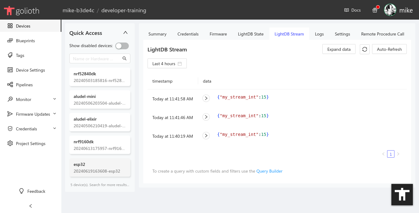 LightDB Stream Data