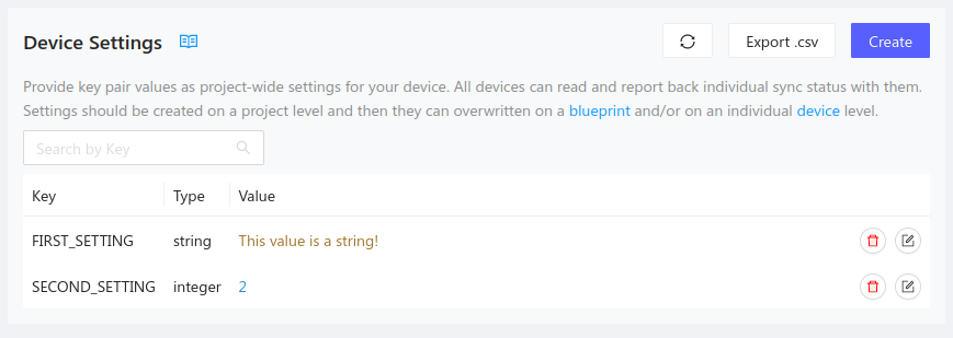 Listing Project-level settings